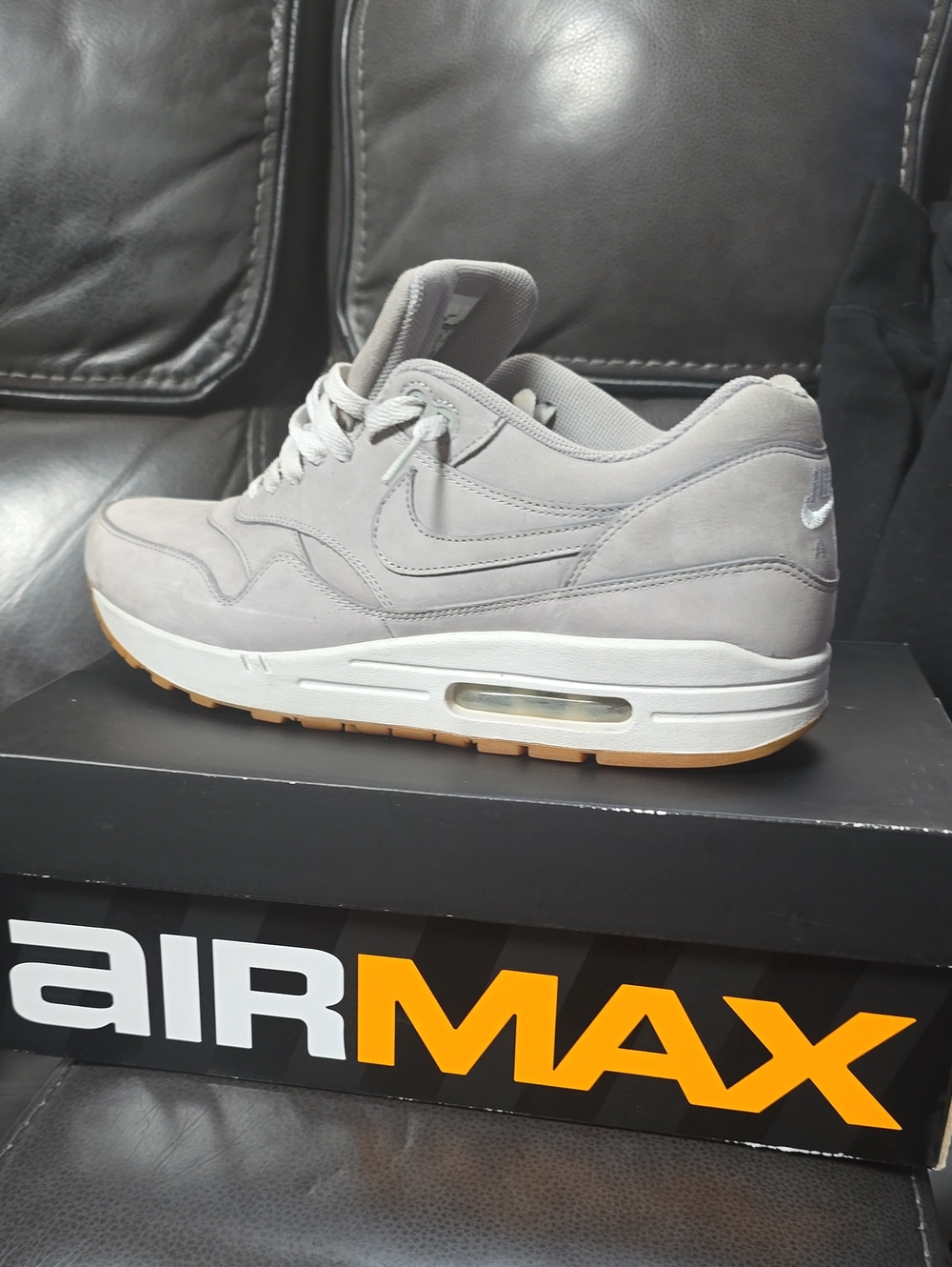 Nike Grey Leather Men’s Air Max Sneaker with Gum Outsole
